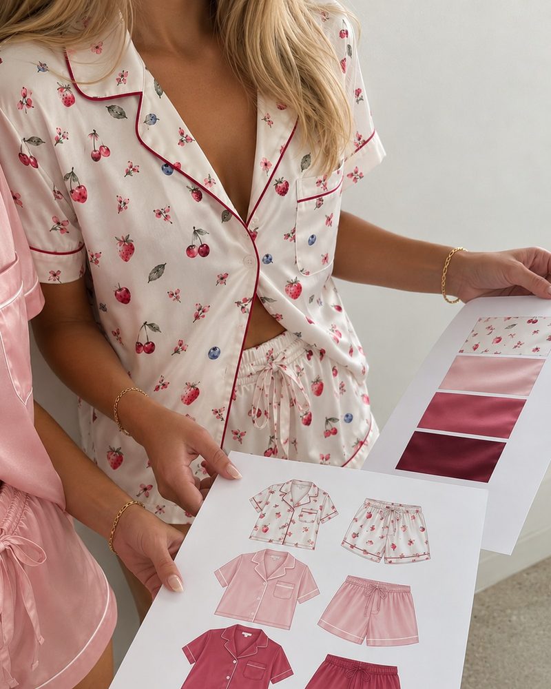 Berry Summer Print satin pyjamas