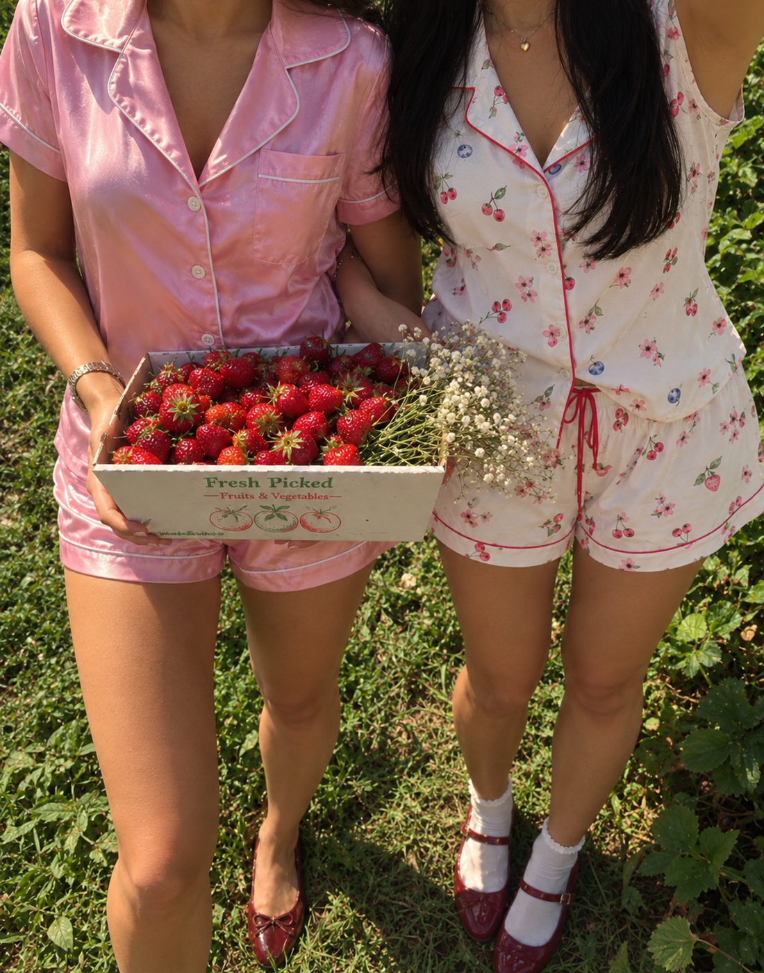 Berry Summer Print Satin Pyjama Set
