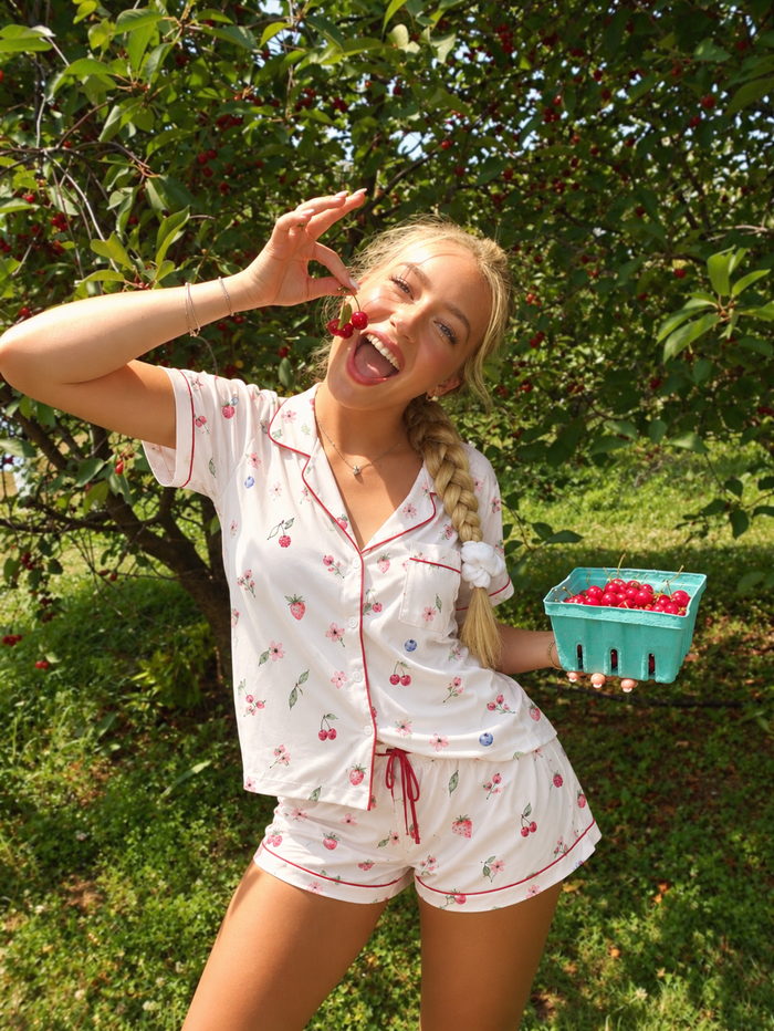 Berry Summer Print Satin Pyjama Set
