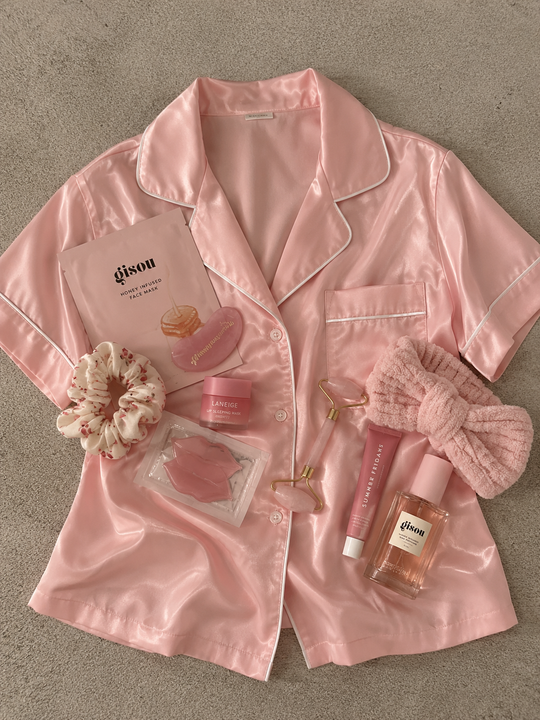 Charm Pink Satin Pyjama Set